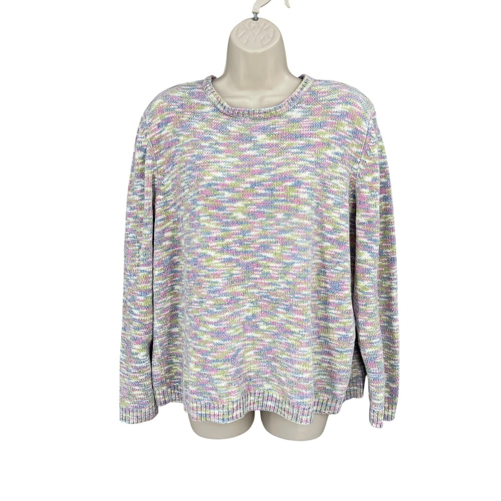 Cottage Sweater Women Size L Retro Coquette Multicolor Pastel Crewneck Knit Cozy